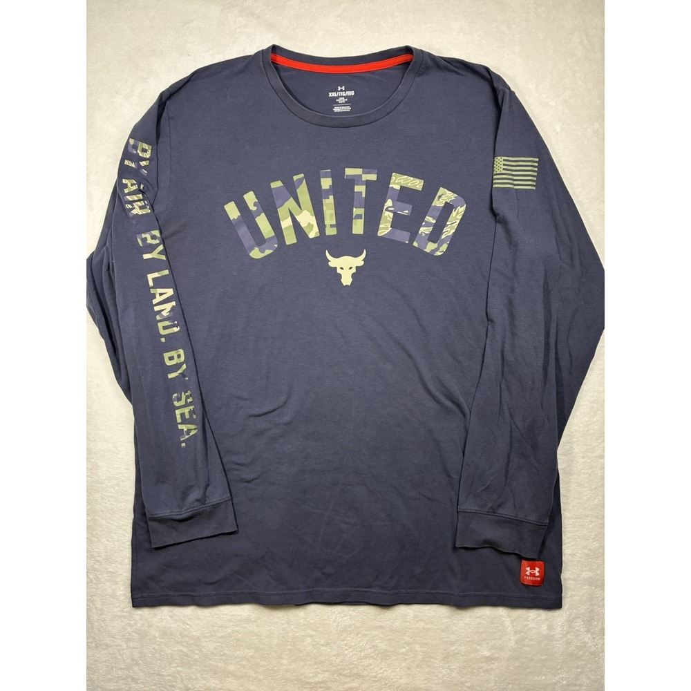 Under Armour Pullover Mens XXL Navy Blue Long Sleeve United Project Rock Freedom